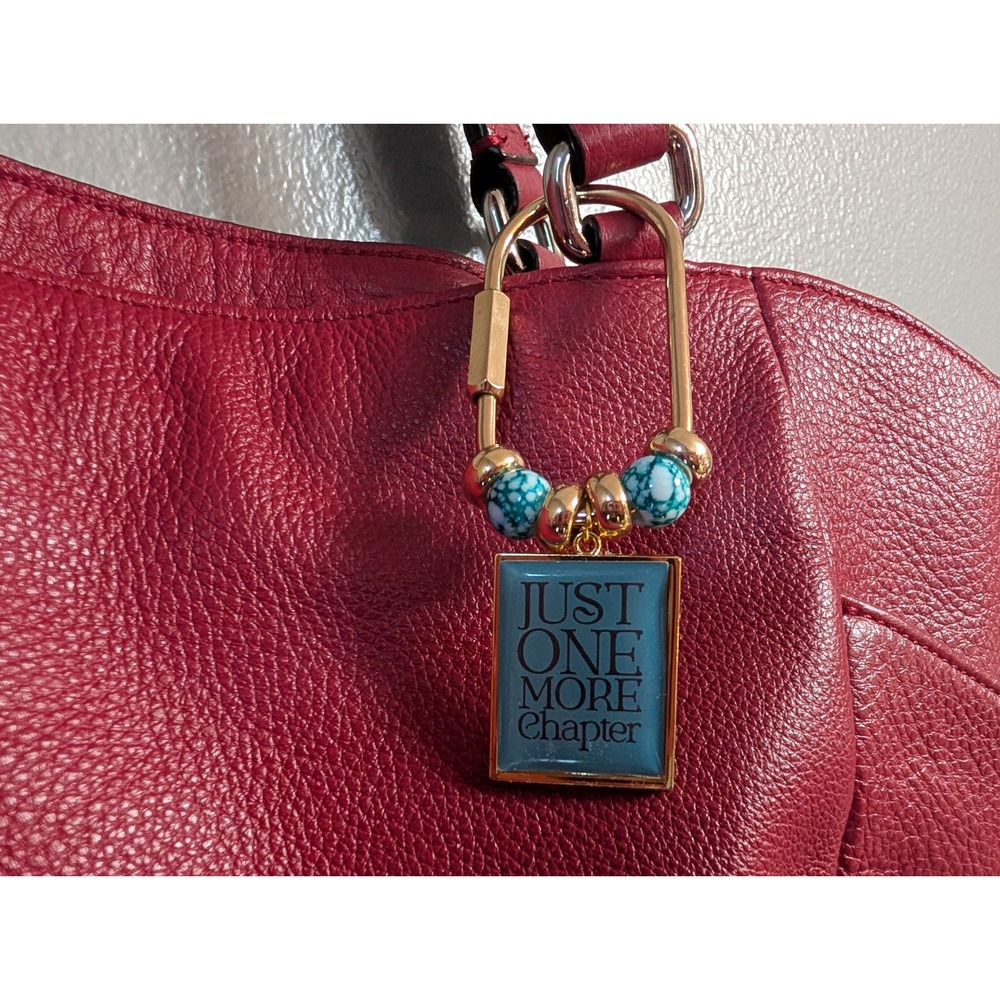 Handmade Just One More Chapter Book Lover Purse Charm Keychain Gold Turquoise